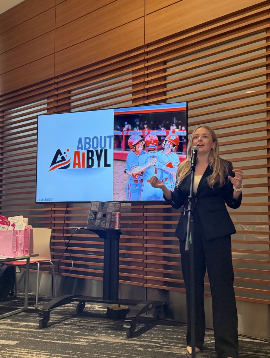 A speaker presenting at the WE Gala